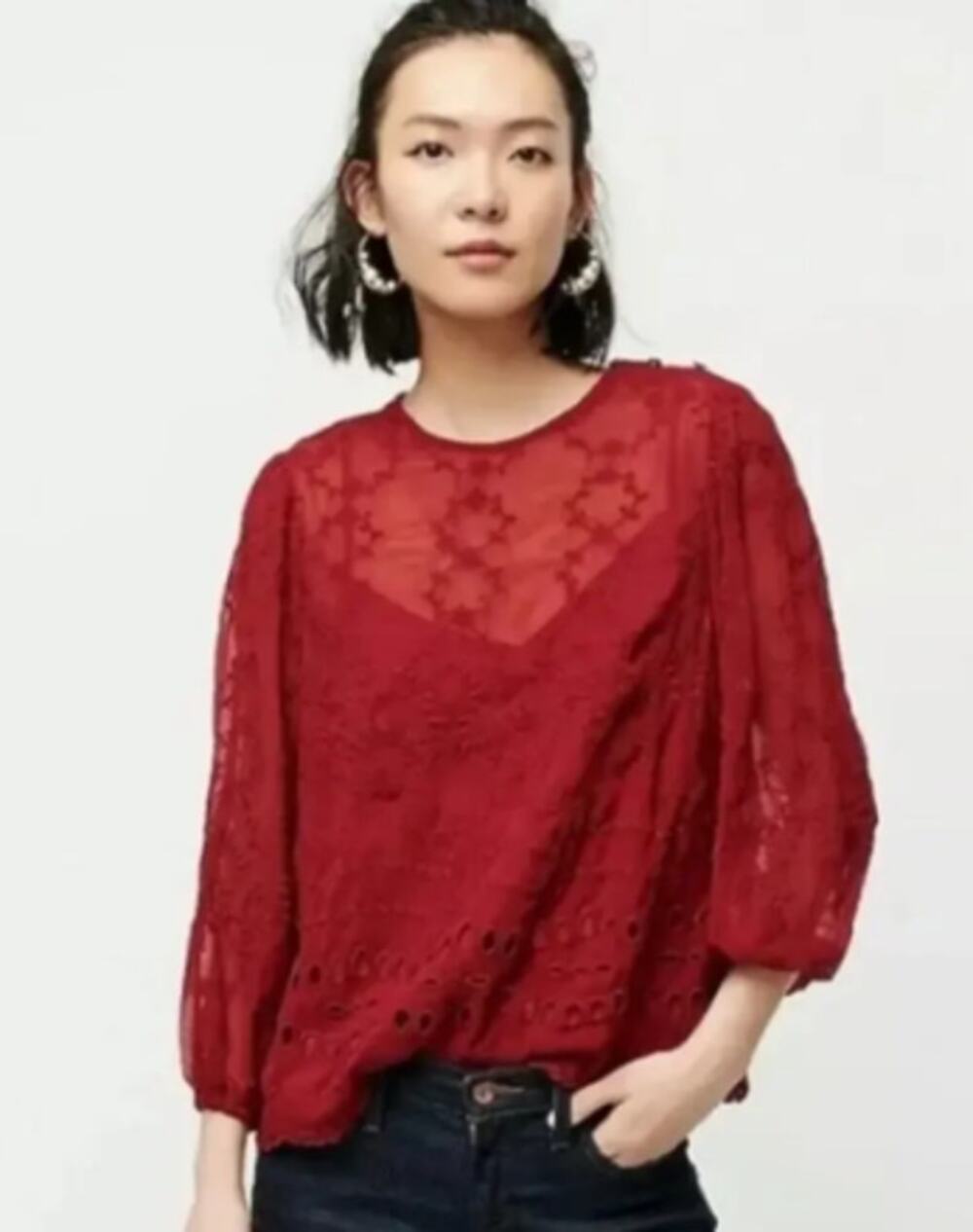 J. Crew Burgundy Embroidered Eyelet Blouse Size Small